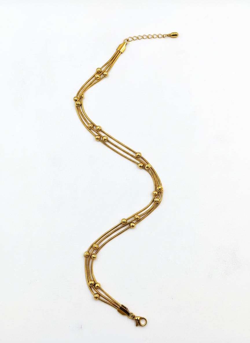 MVK Gold Plated Triple Layer Snake Chain Anklet with Beads for Women and Girls - MVKMAKGD170