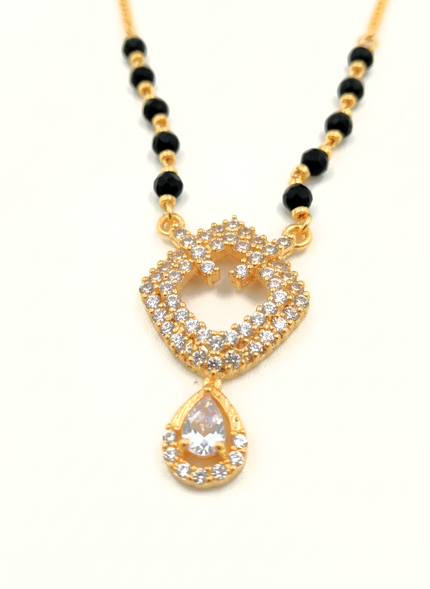 Gold Plated CZ Studded Mangalsutra with Black Beads for Women - MVMFMSGD177