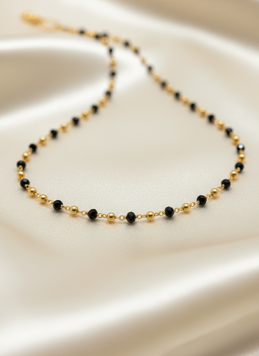 Gold Plated Traditional Black Beads Mala Necklace for Women and Girls - MVDRNKGD166