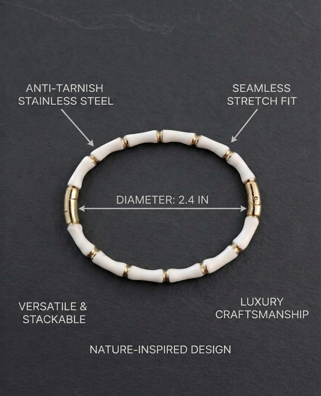 Elegant White and Gold Bamboo Design Bracelet for Women - Stylish Hand Accessory - MVHSBRGD143
