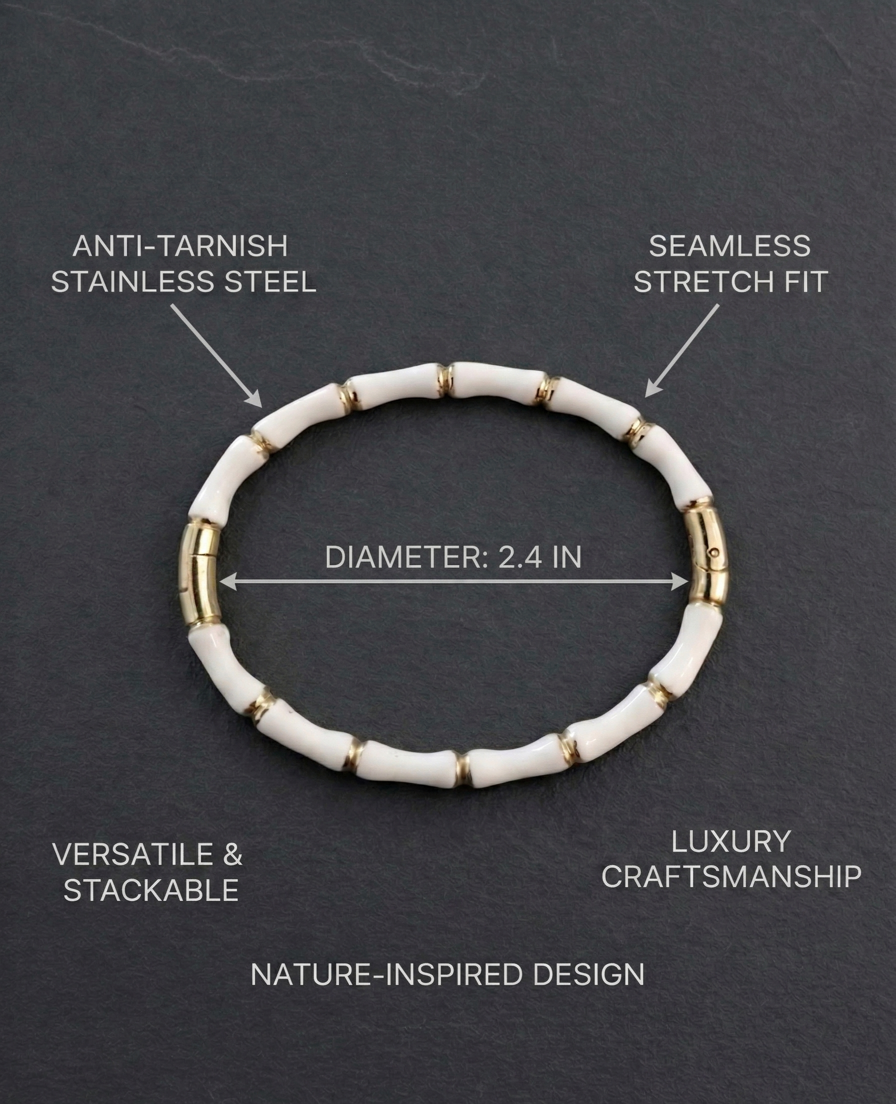 Elegant White and Gold Bamboo Design Bracelet for Women - Stylish Hand Accessory - MVHSBRGD143
