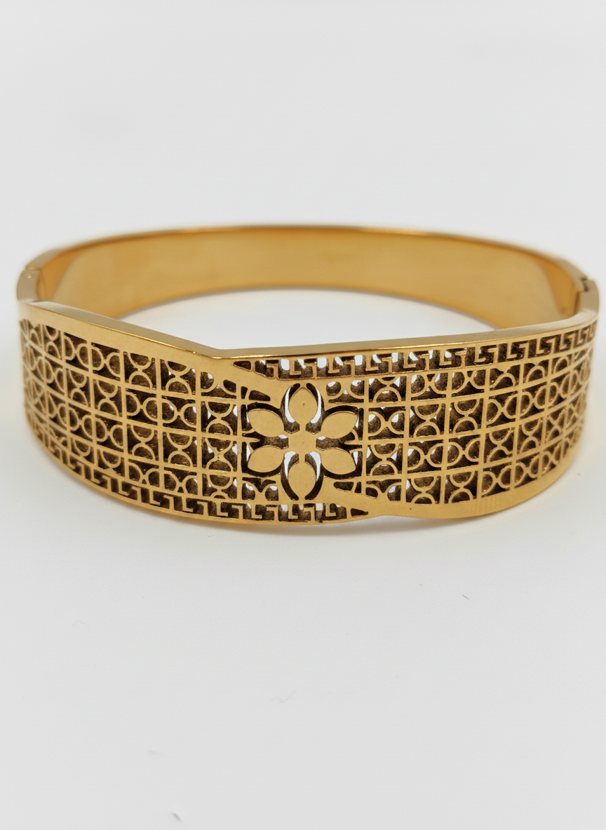 Elegant Gold Plated Floral Filigree Kada Bracelet for Women and Girls - MVNFBRGD171