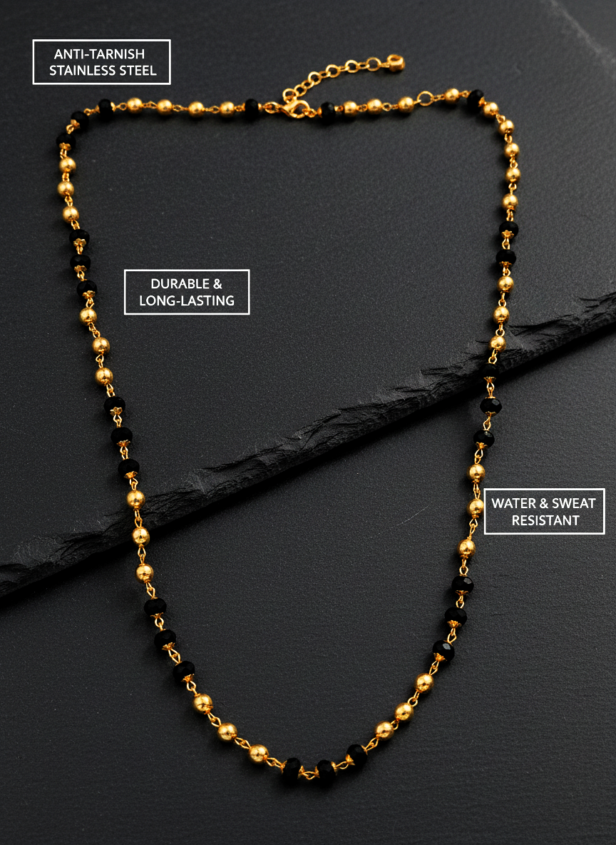 Traditional Black and Gold Plated Moti Mala Necklace for Women Long Chain - MVDRNKGD180