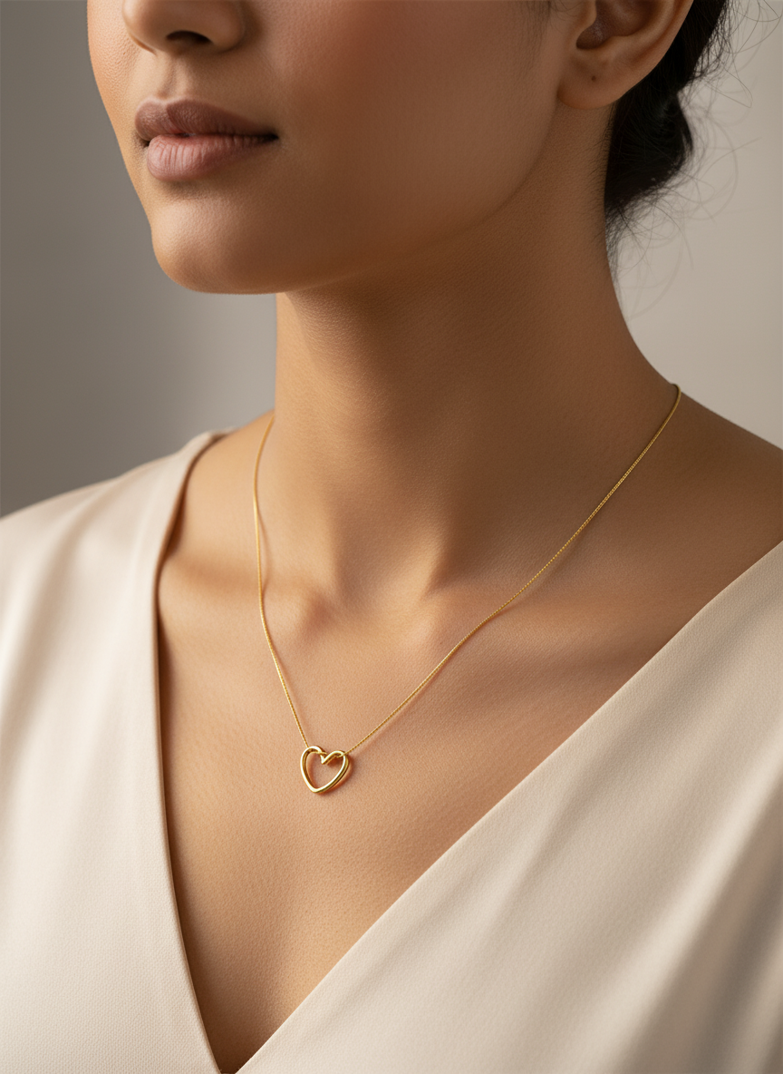 Elegant Gold Plated Heart Pendant Necklace for Women and Girls - MVANNKGD161