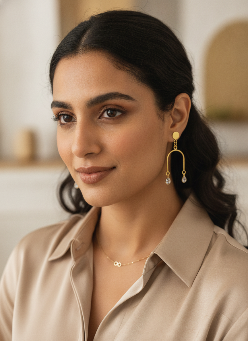 Elegant Gold Plated Arch Drop Earrings with Clear Teardrop Stones for Women - MVJPERGD208