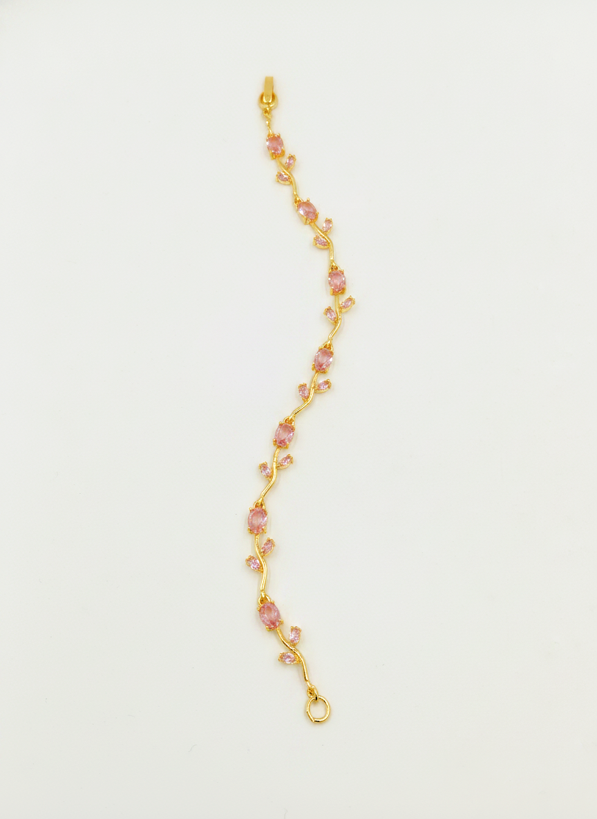 Elegant Gold Plated Pink Tulip Floral Bracelet for Women and Girls - MVDRBRGD198