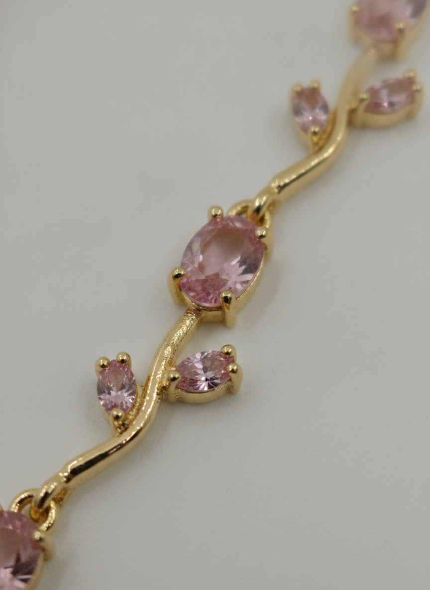 Elegant Gold Plated Pink Tulip Floral Bracelet for Women and Girls - MVDRBRGD198