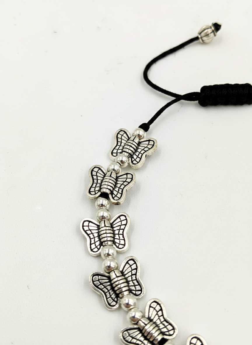 Silver Oxidized Butterfly Charm Anklet with Adjustable Thread for Women - MVDRAKSR192