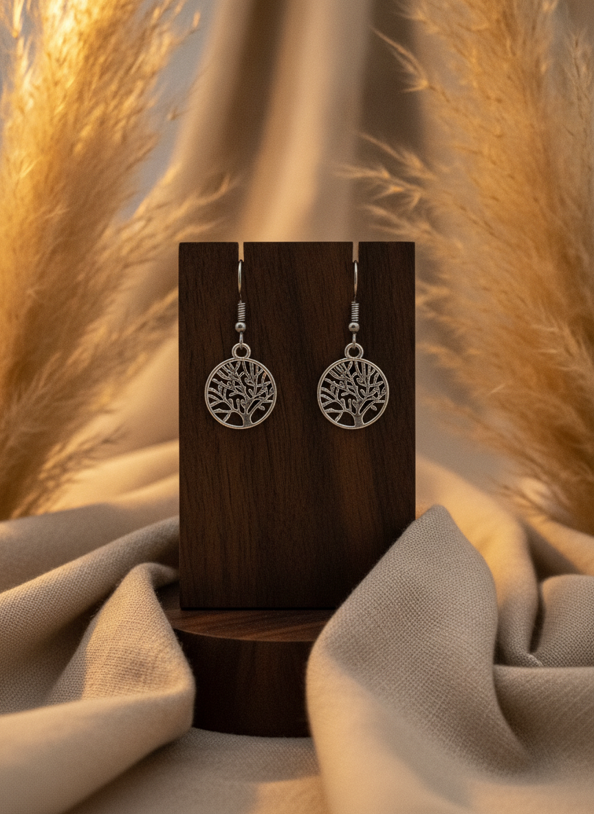 Oxidized Silver Tree of Life Drop Earrings for Women and Girls - MVJPERGD214